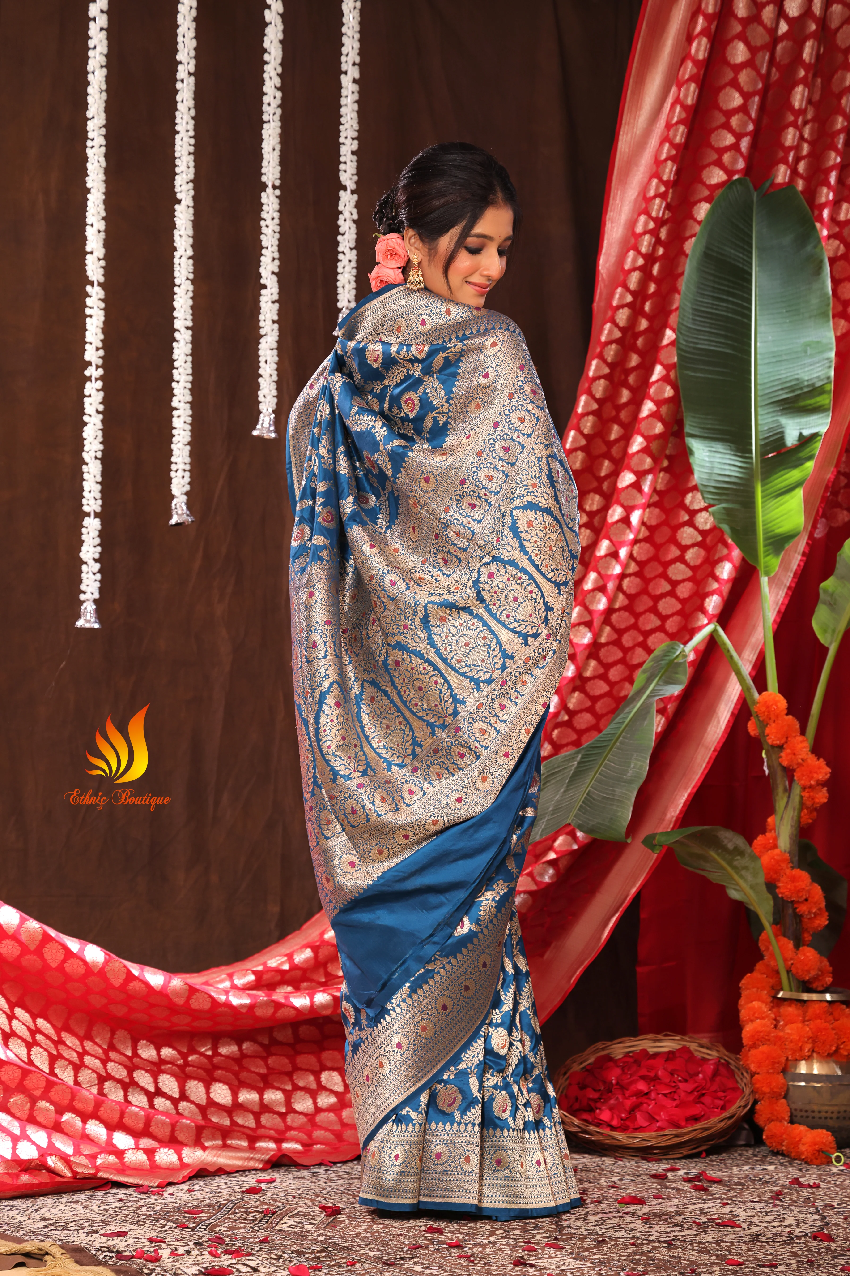 Jaal Meena Katan Banarasi Blue - Image 4