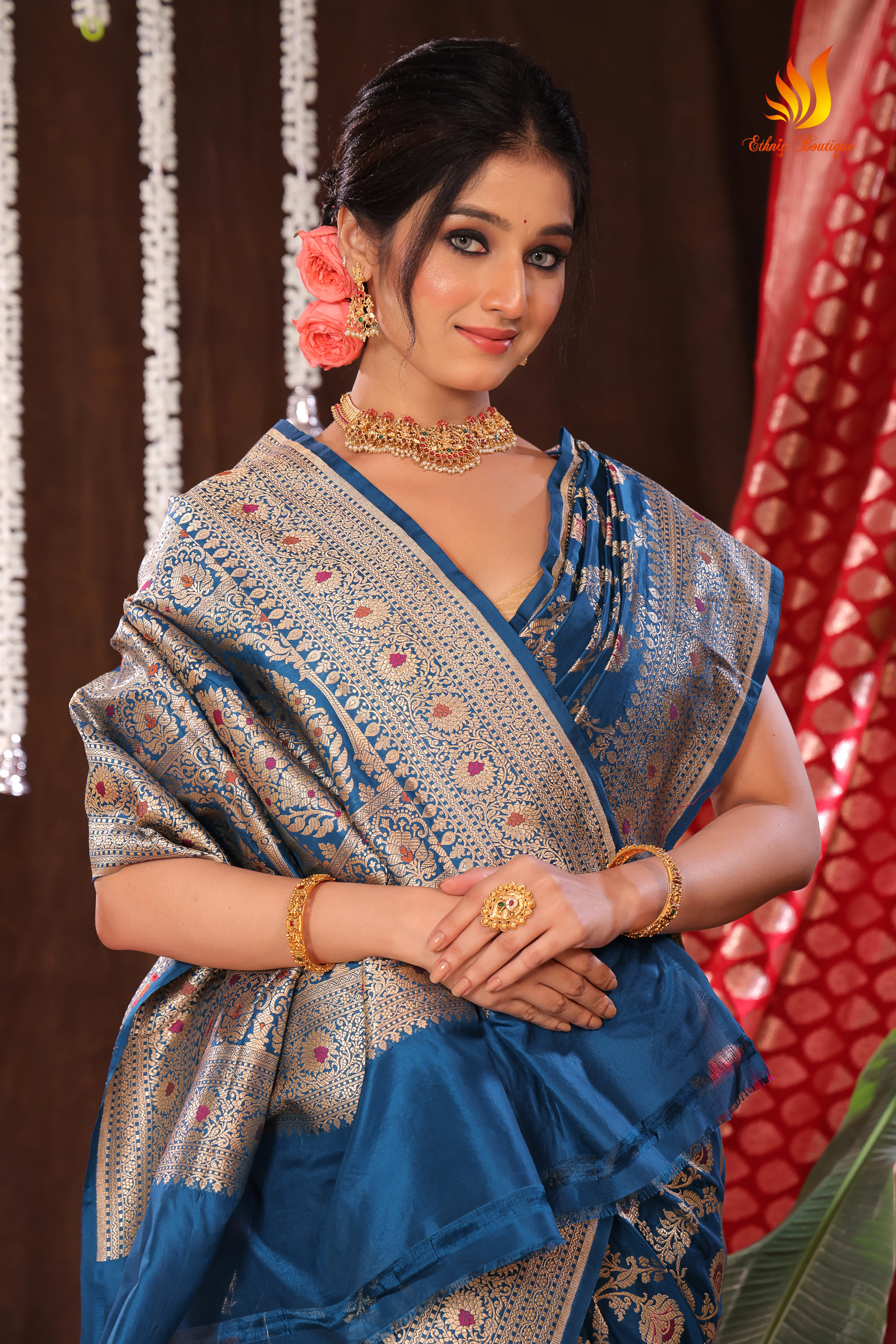 Jaal Meena Katan Banarasi Blue - Image 5