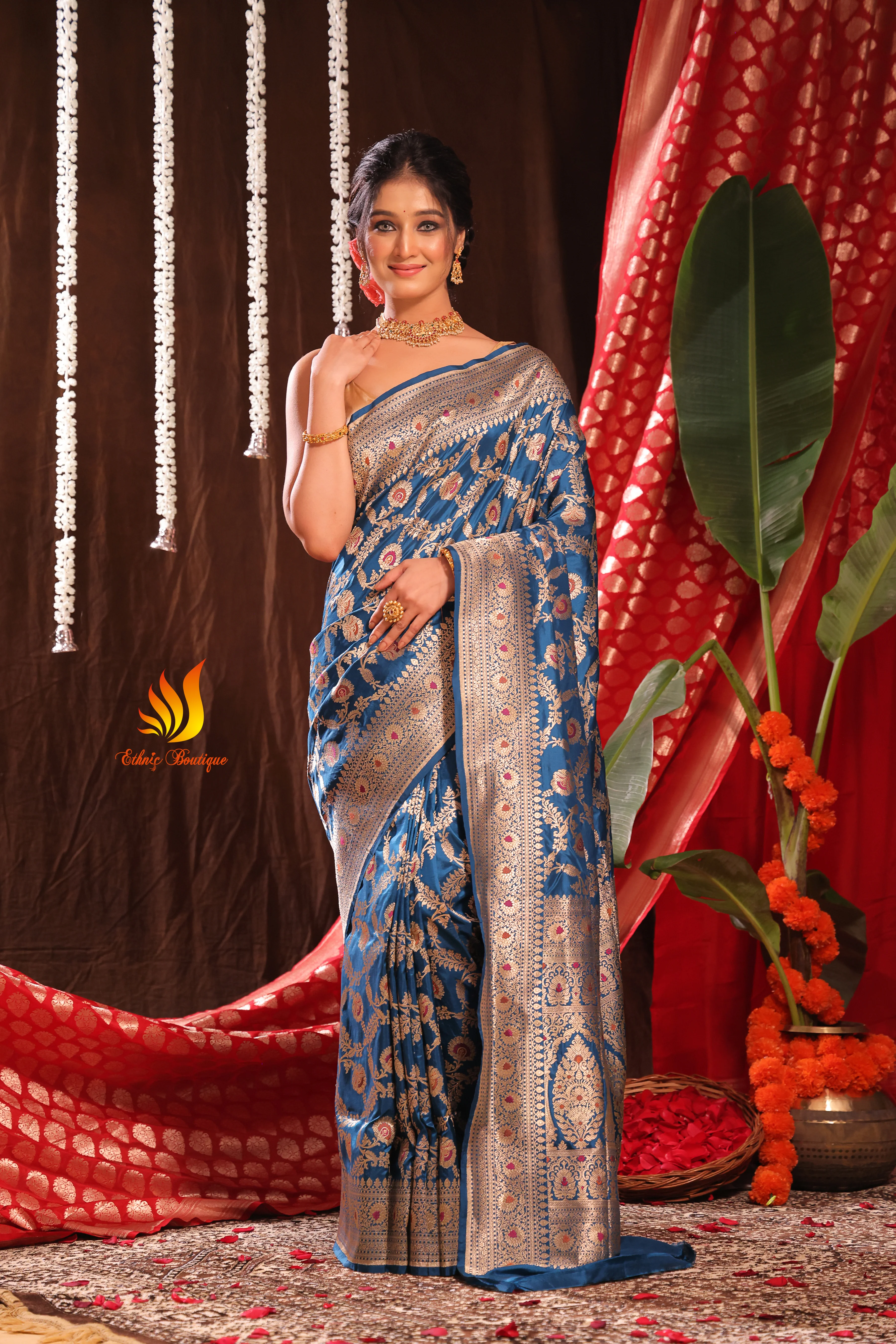 Jaal Meena Katan Banarasi Blue - Image 7