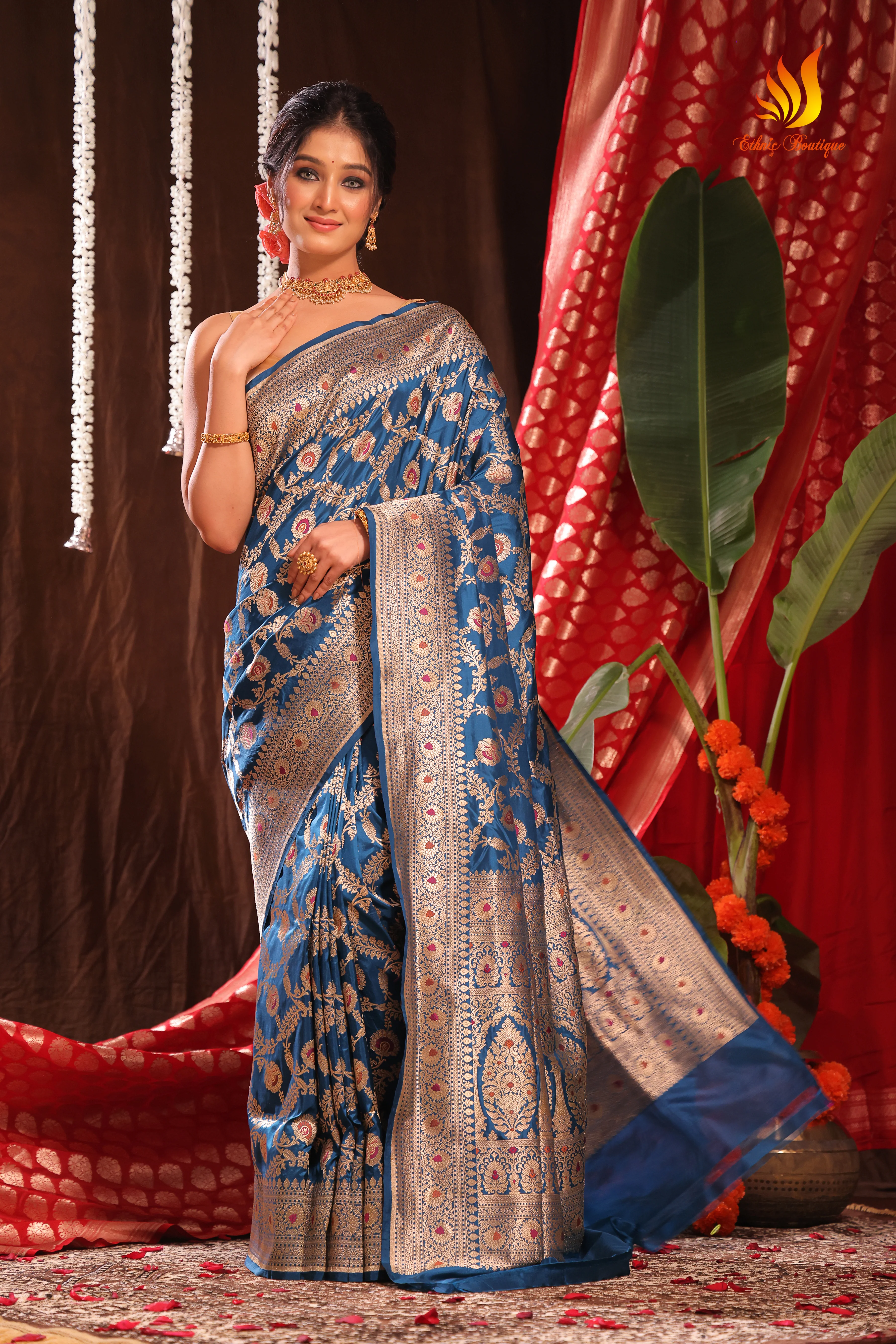 Jaal Meena Katan Banarasi Blue - Image 8