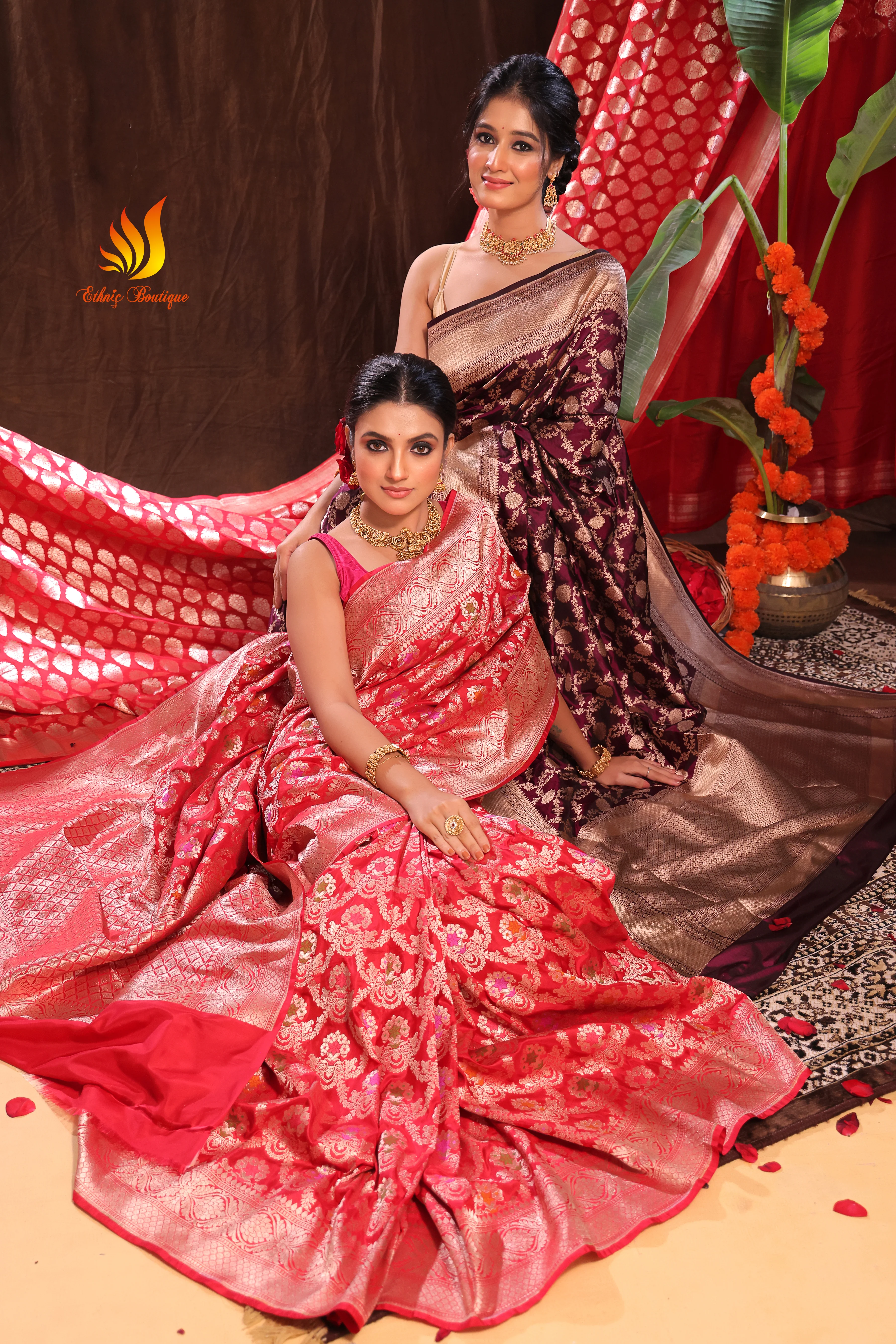 Jaal Meena Katan Banarasi Red - Image 4