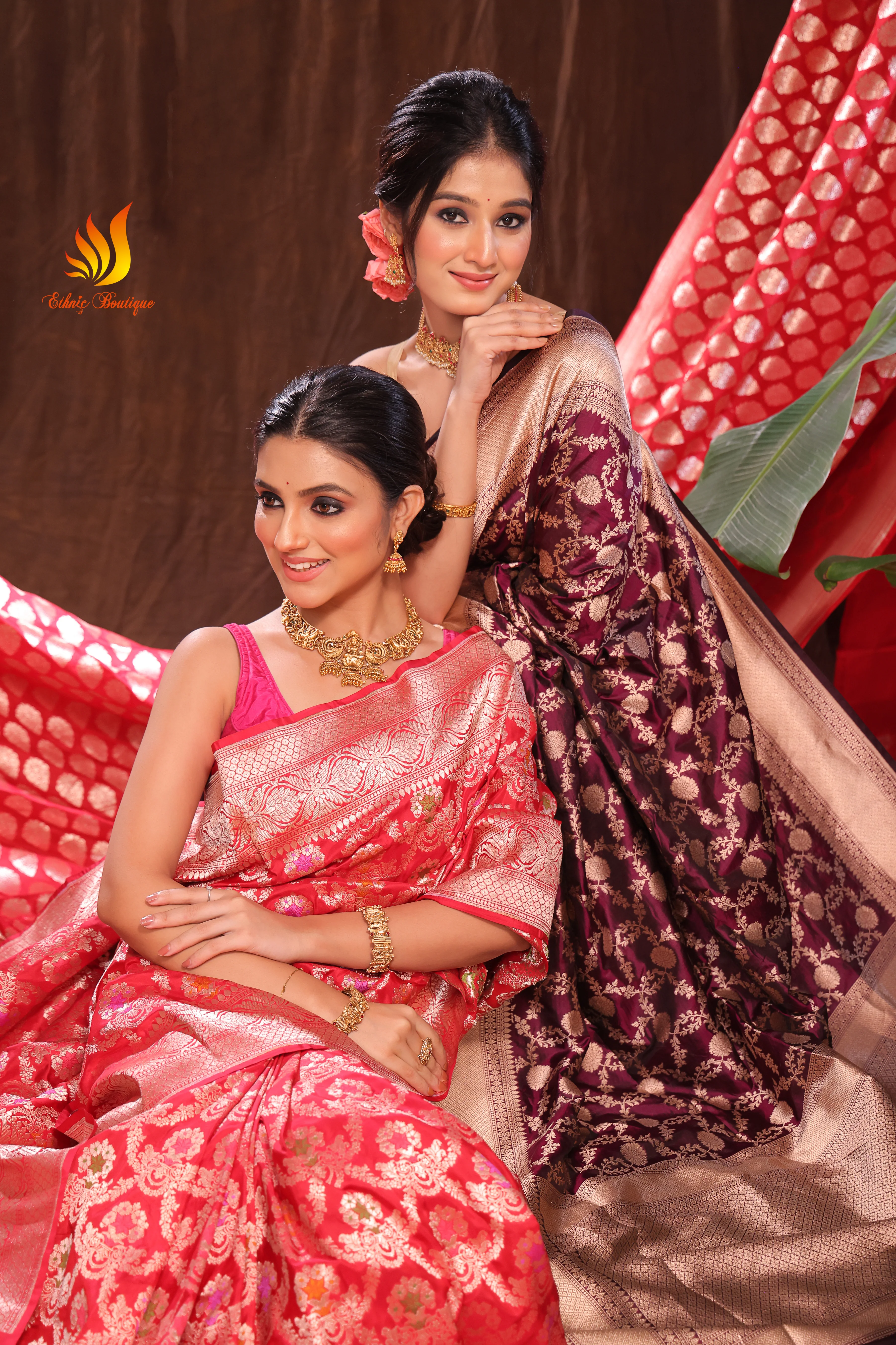 Jaal Meena Katan Banarasi Red - Image 5