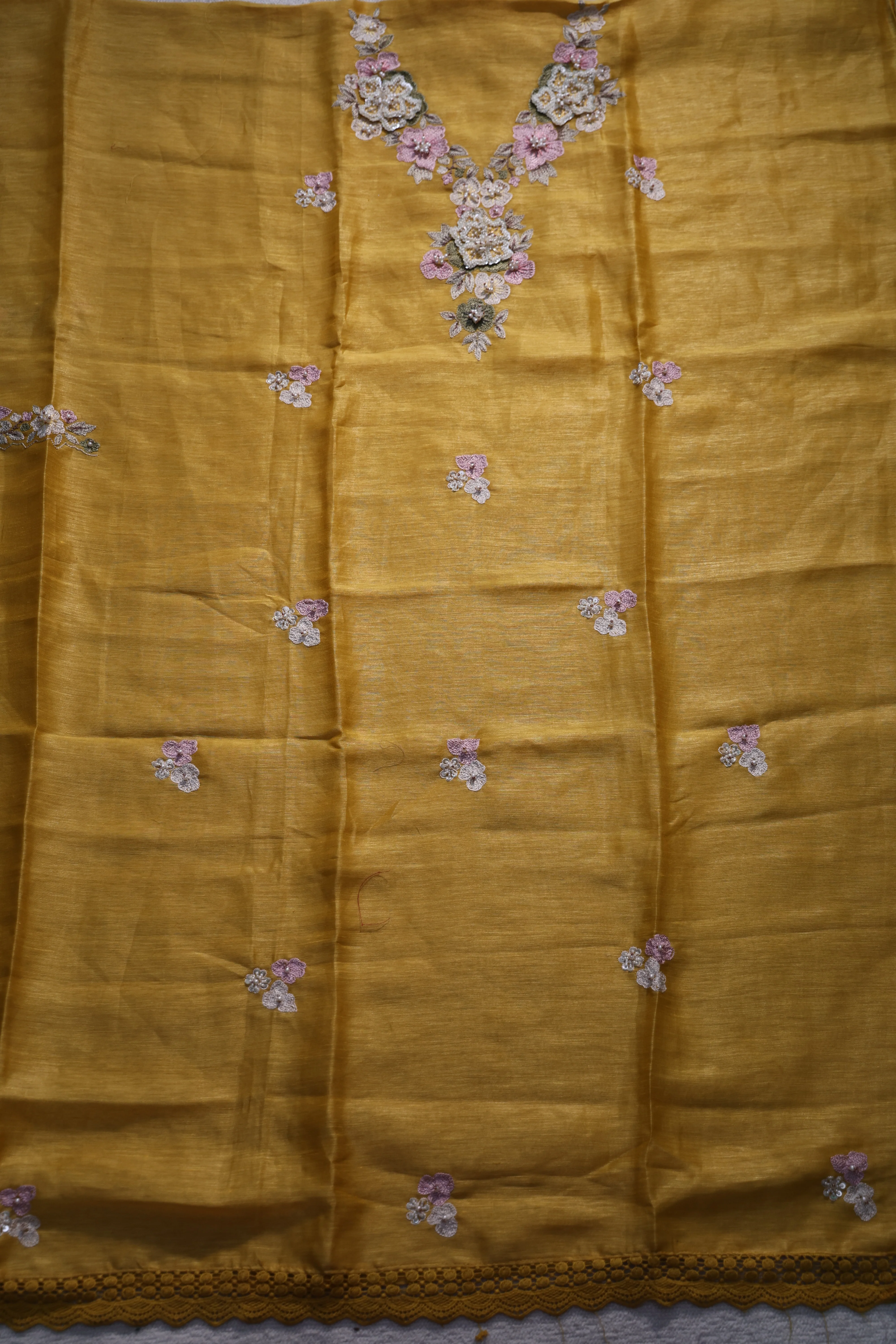 Linen Handwork Suit Piece Yellow - Image 4
