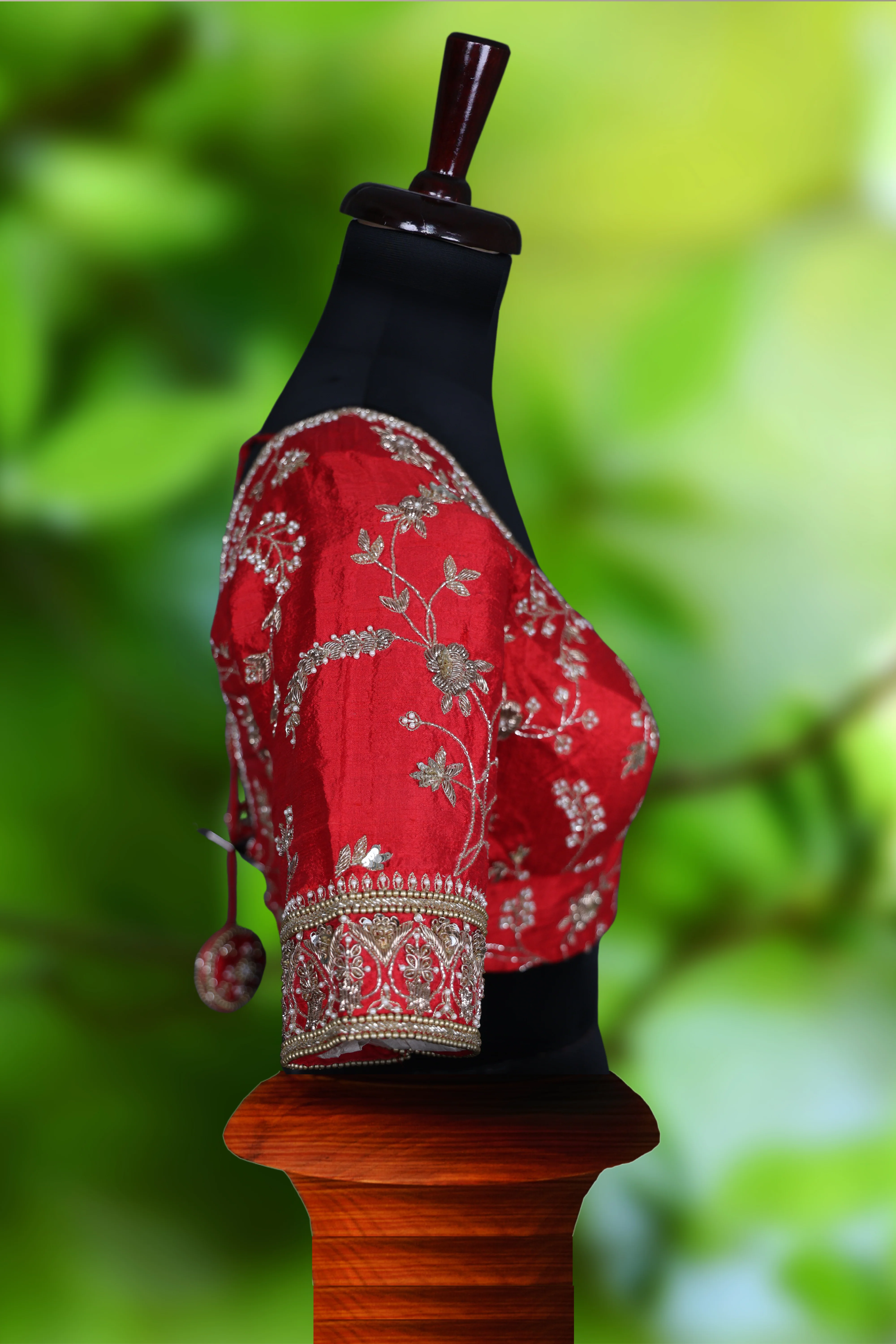Red Raw Silk Zardosi Blouse - Image 3
