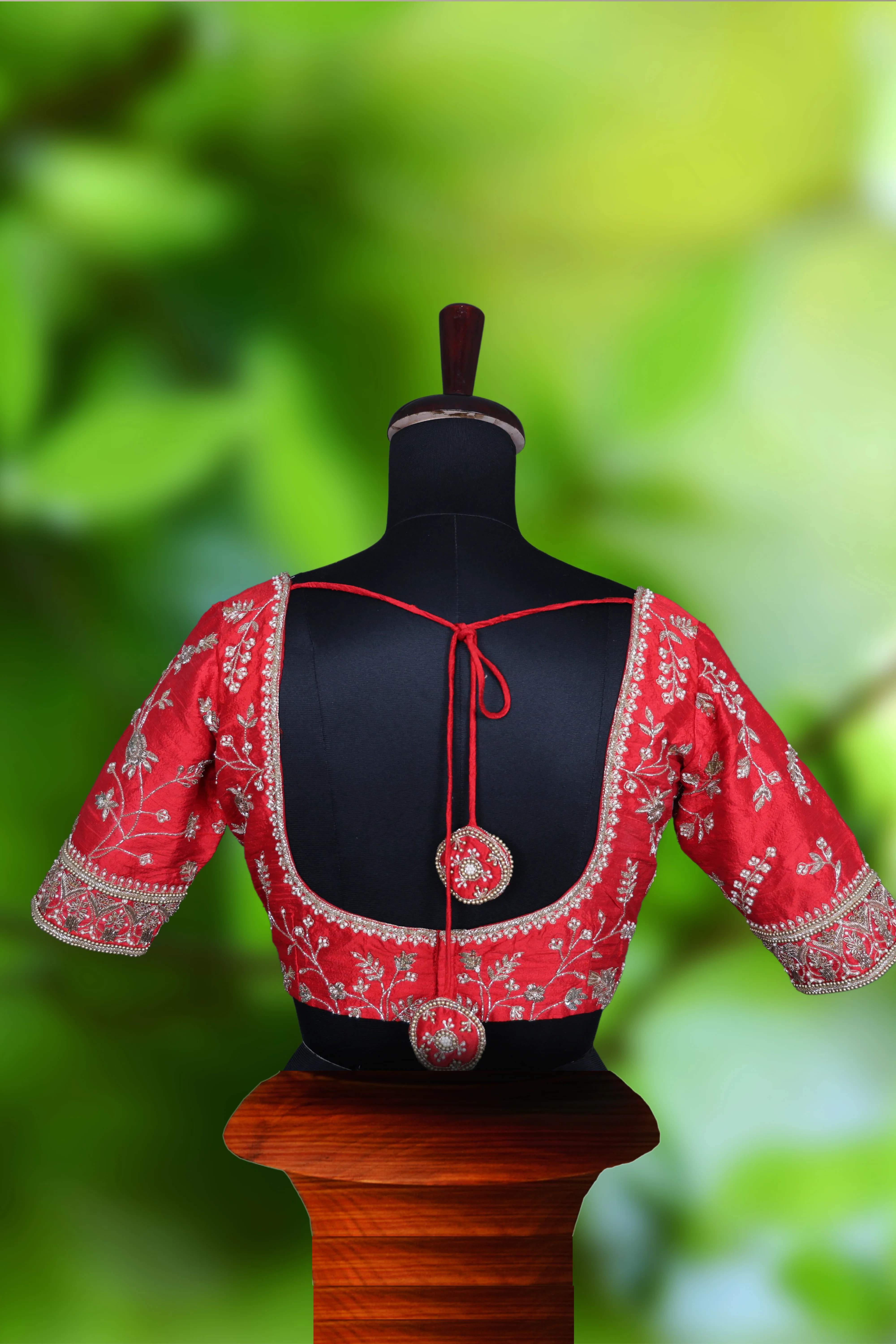 Red Raw Silk Zardosi Blouse - Image 4