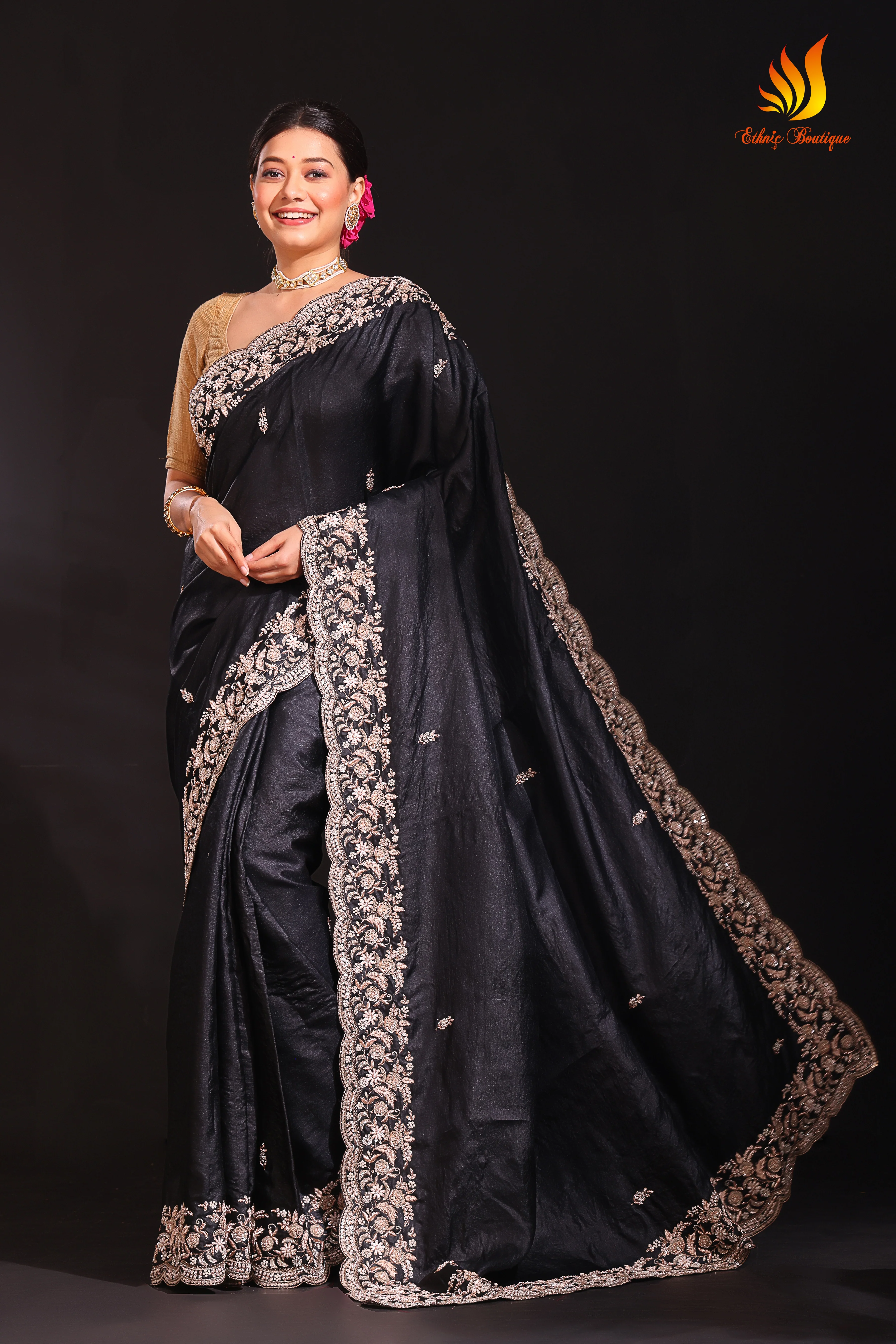 Tussar Zardosi Work Black - Image 3