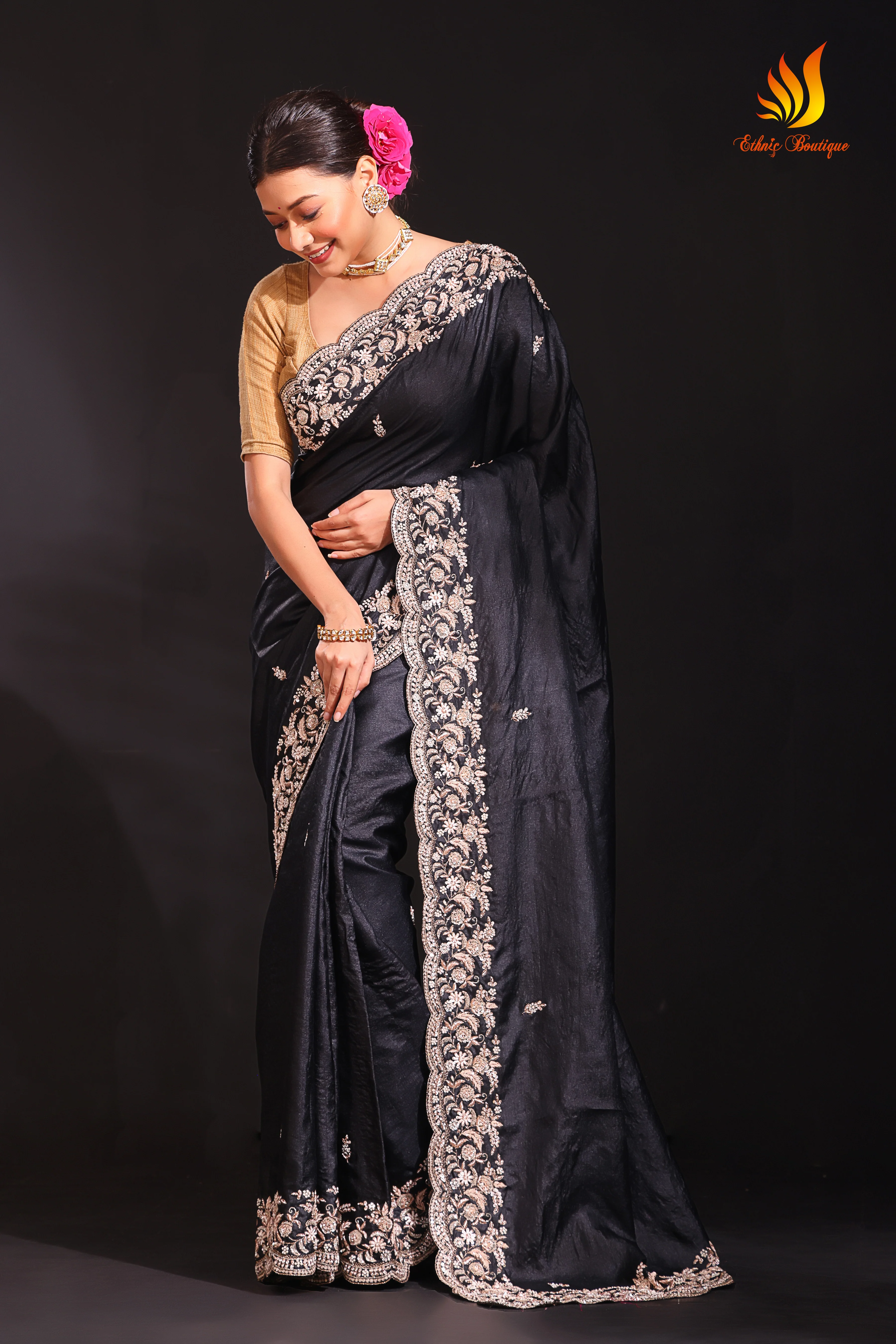 Tussar Zardosi Work Black - Image 4