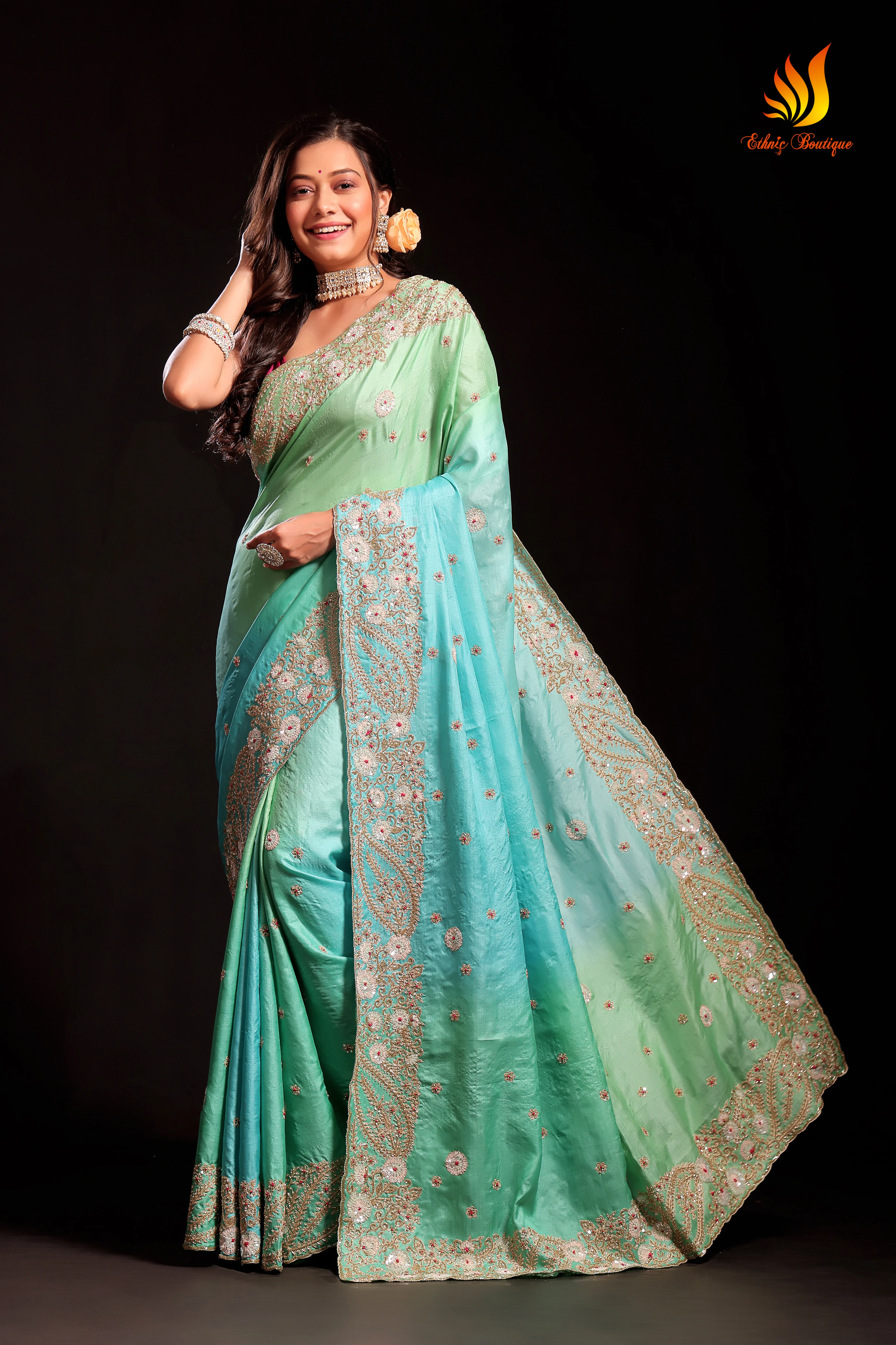 Tussar Zardosi Work Heavy Embroidery - Image 3