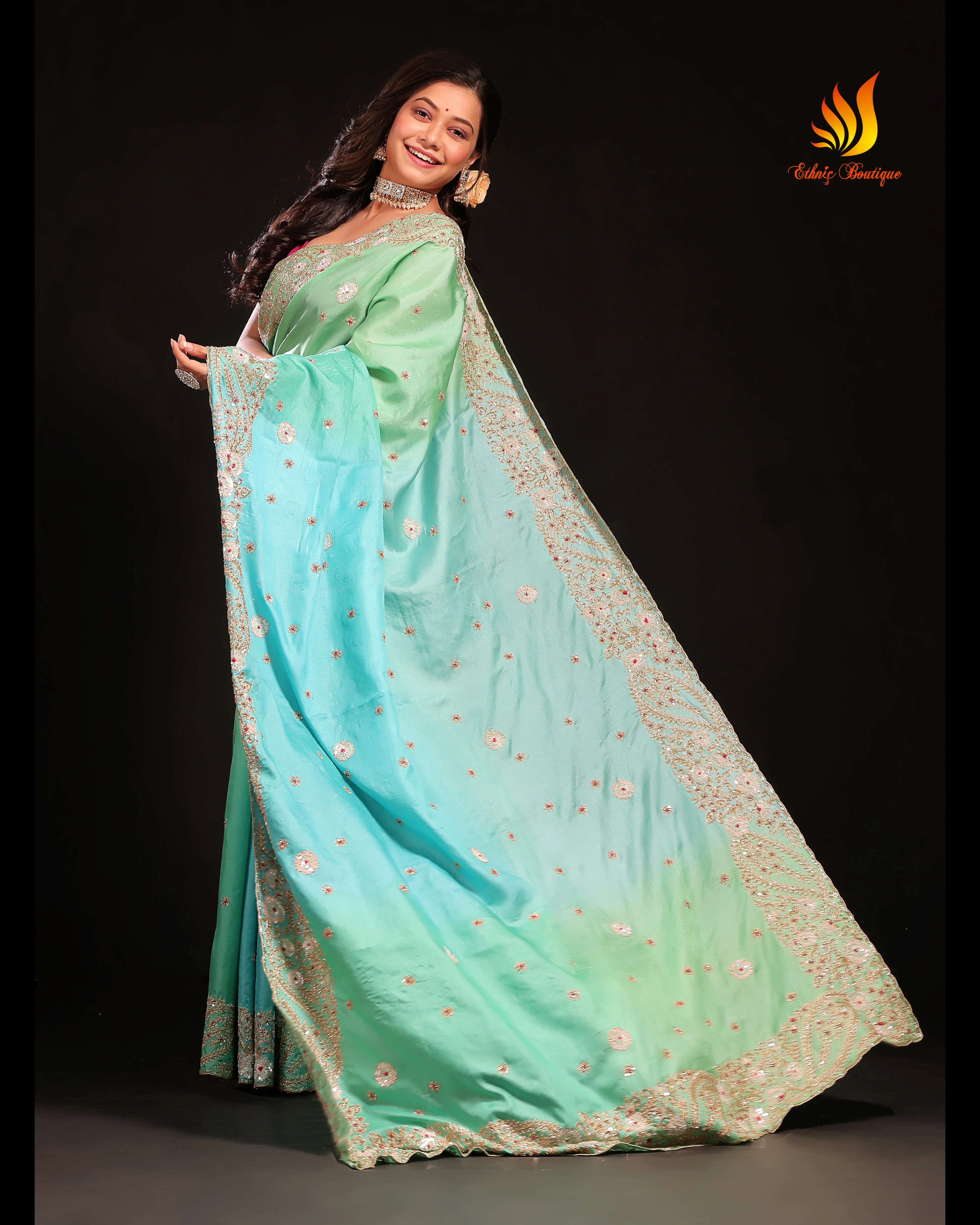 Tussar Zardosi Work Heavy Embroidery - Image 4